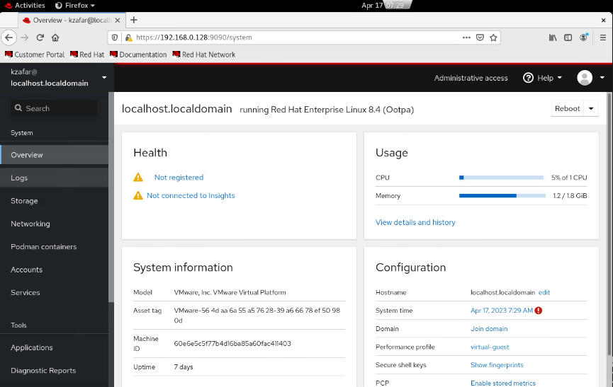 Managing RHEL 8 using web console